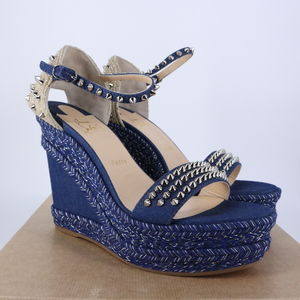 Christian Louboutin 41 Madmonica 120mm denim wedge spike espadrille sandals E730